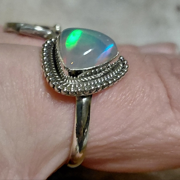 Ethiopian Opal Sterling Silver Ring Size 8 - Picture 8 of 12